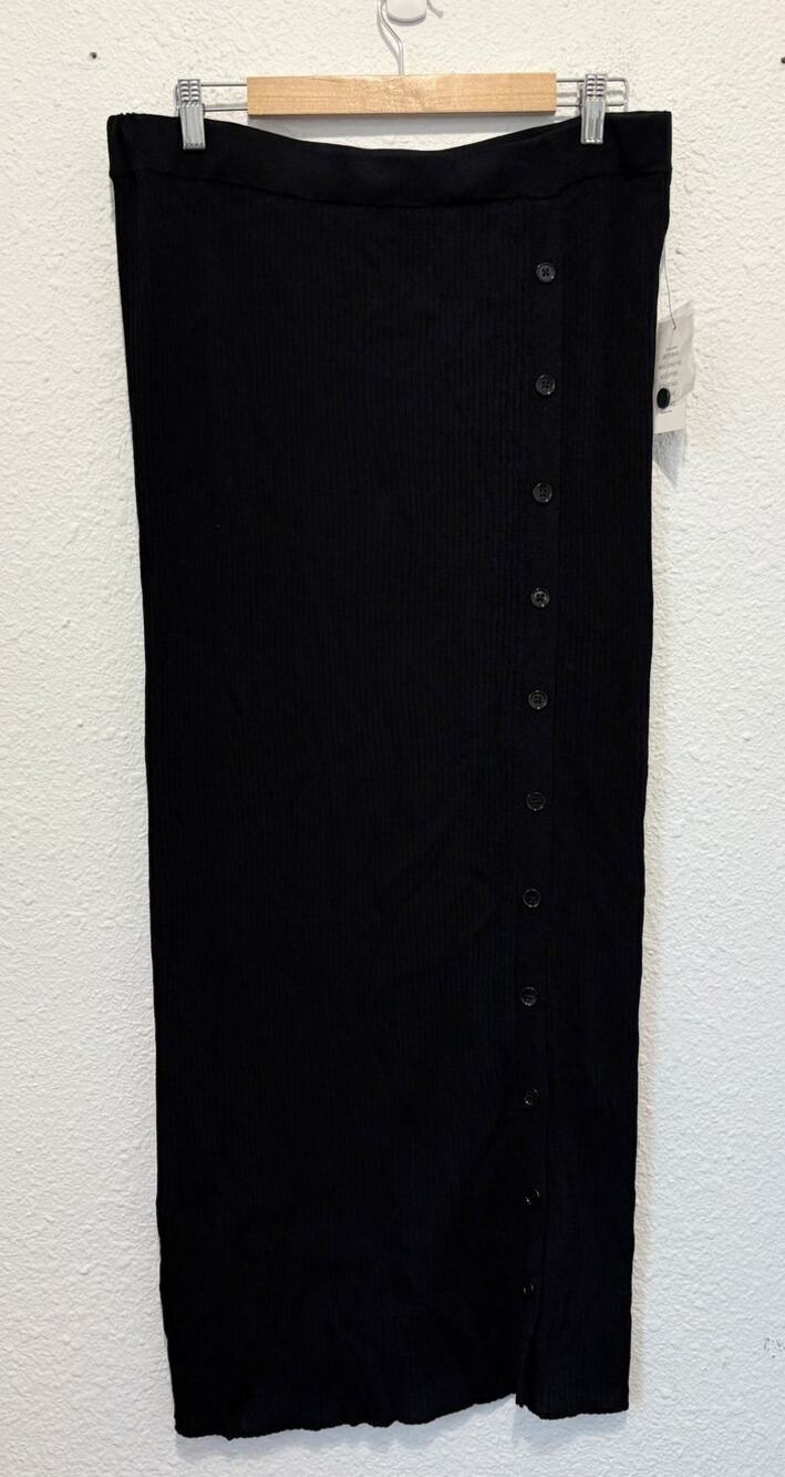 NWT Eloquii Black Midi Skirt Ribbed Button Minimalist Classic Work Career